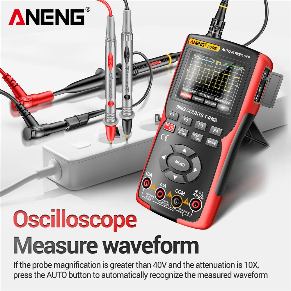 ANENG-Oscilloscope numérique AOS02, test de transistor, multimètre, taux d'échantillonnage 48ms, 10 MHz, bande passante analogique, prise en charge du stockage de formes d'onde – Image 2