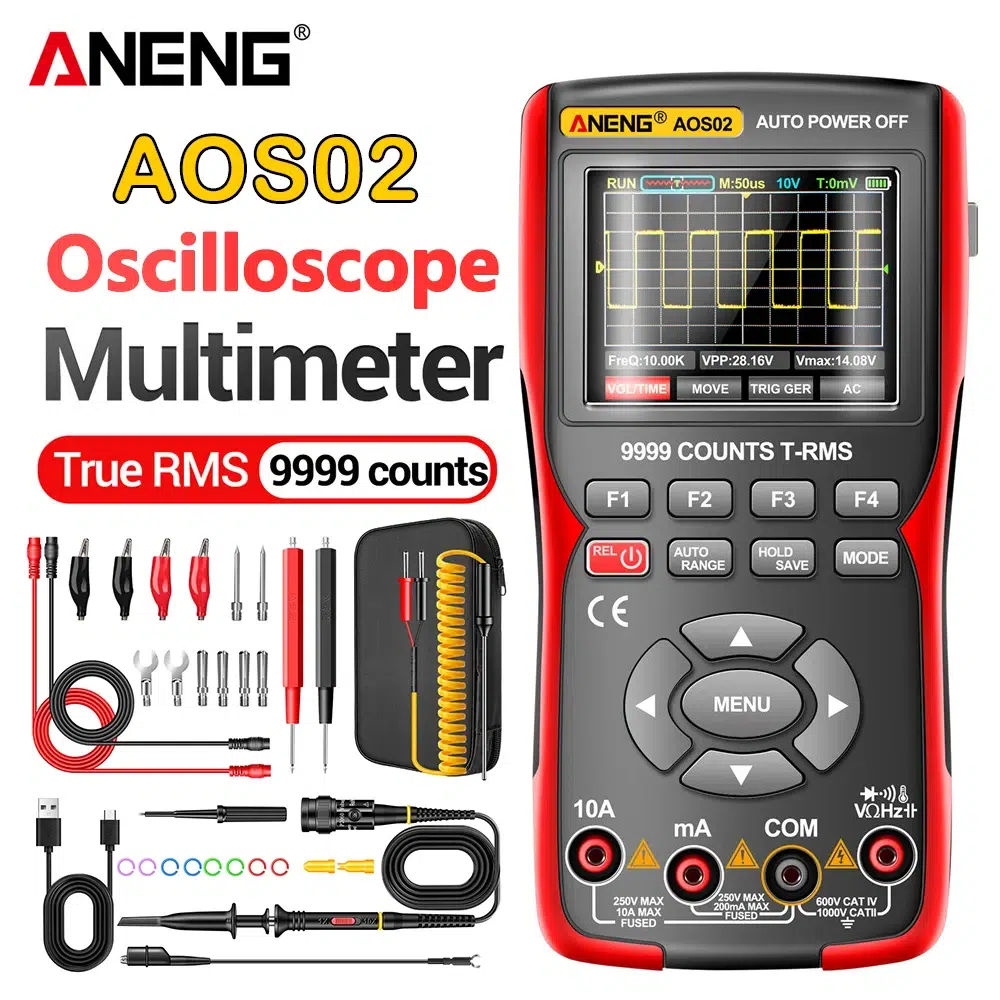 ANENG-Oscilloscope numérique AOS02, test de transistor, multimètre, taux d'échantillonnage 48ms, 10 MHz, bande passante analogique, prise en charge du stockage de formes d'onde – Image 5