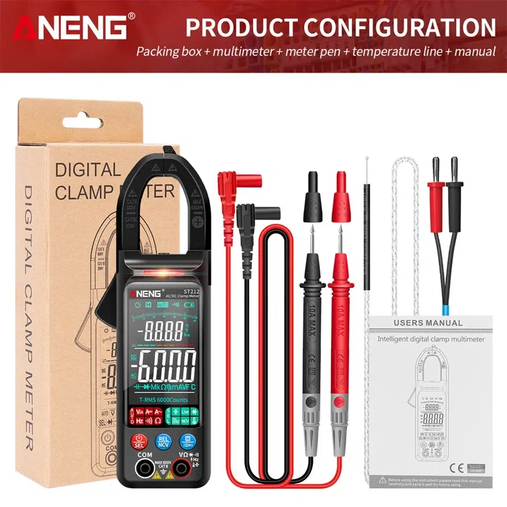 ANENG - ST212 -Pince ampèremétrique numérique, multimètre, testeur de tension, affichage LCD à plage automatique, courant CC et CA, NCV, Ohm, 6000 points, 400A