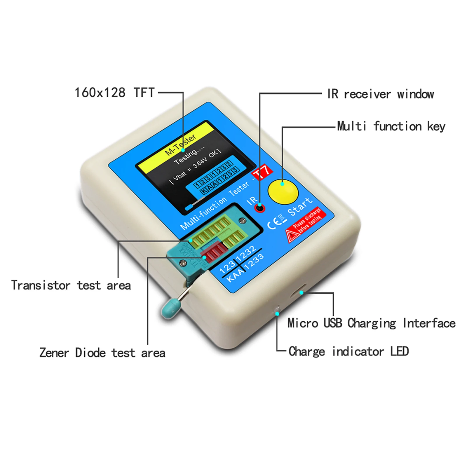 LCR-T7 Transistor Testeur TFT Diode Triode LCR ESR Mètre NPN PNP MOSFET IR Multifonction Testeur Multimètre – Image 2
