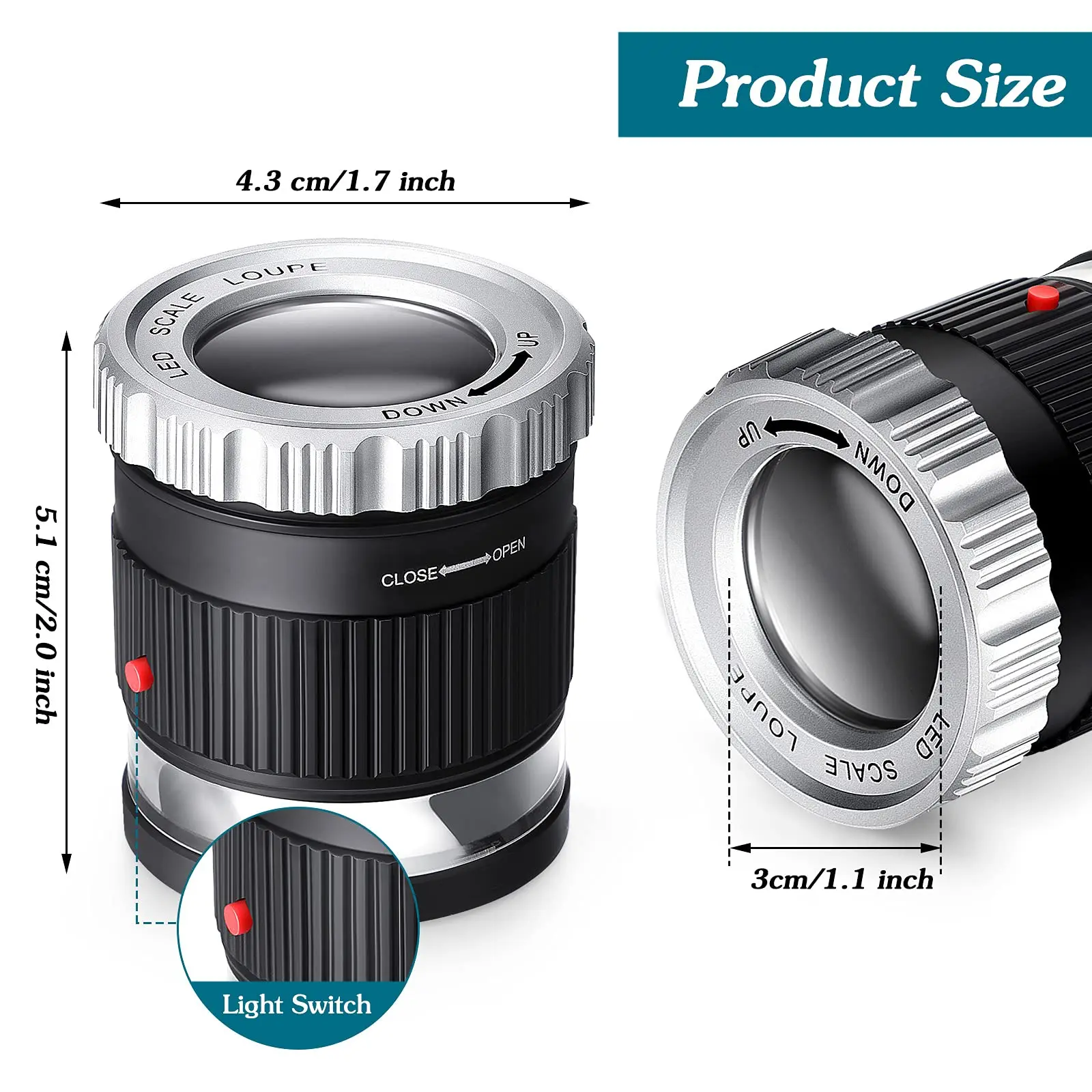 Loupe portative 30X avec échelle LED lumière UV Loupe cylindrique réglable focale HD Loupe bijoux outil lecture Loupe – Image 2