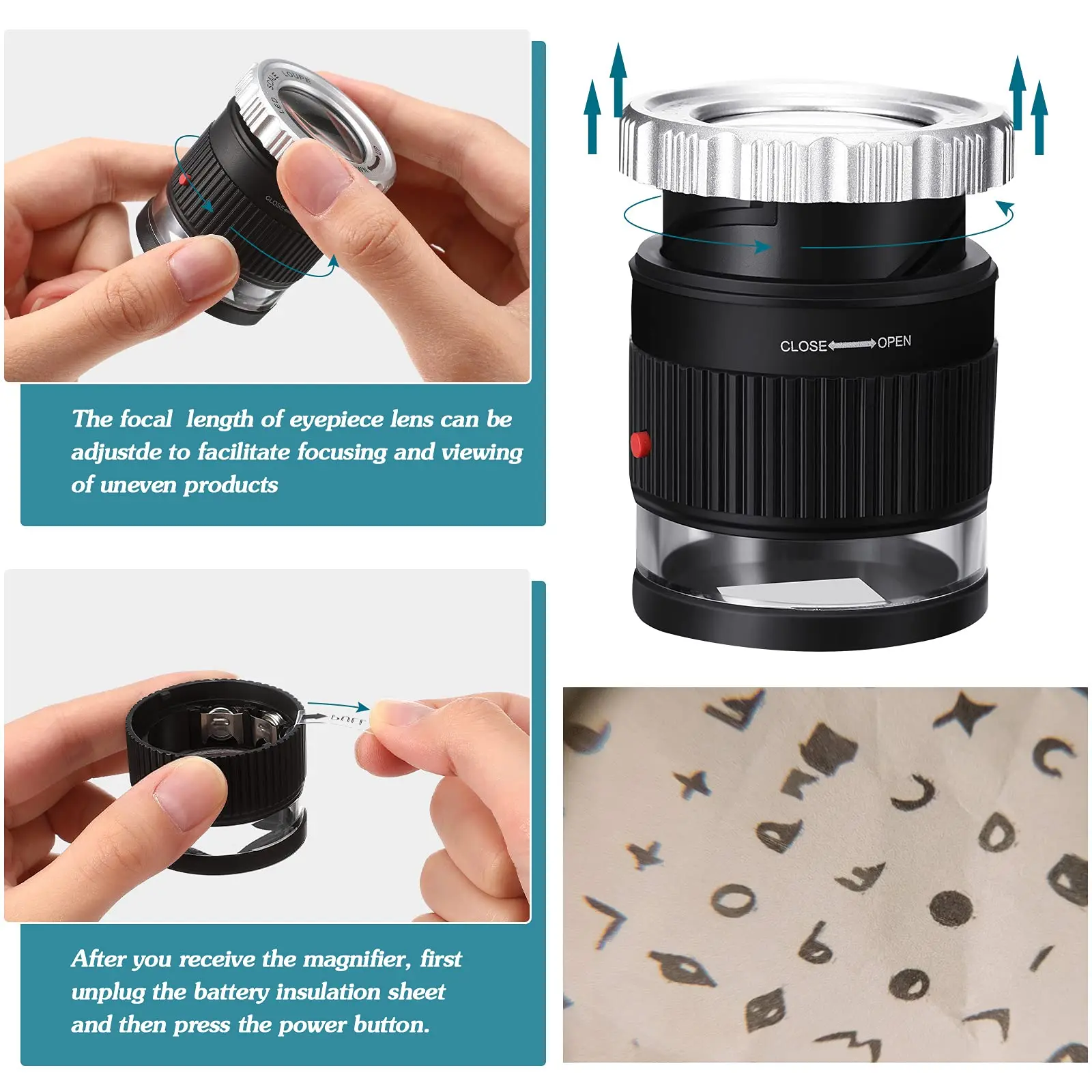 Loupe portative 30X avec échelle LED lumière UV Loupe cylindrique réglable focale HD Loupe bijoux outil lecture Loupe – Image 5